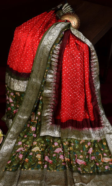 Kanjiwaram With Pichwai Print Bandhani Saree