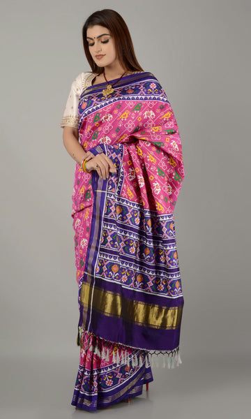 Double Ikat Patola Saree Elephant Parrot Laheriya