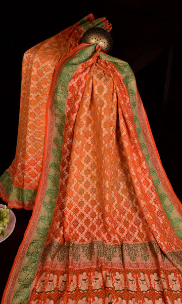 Banarasi Handloom Jaal Weave Bandhani Saree
