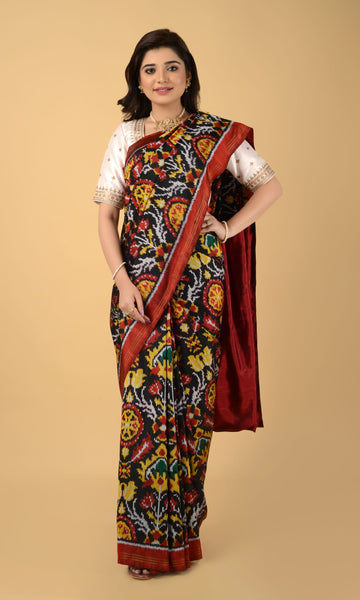 Single Ikat Patola Saree Flowers