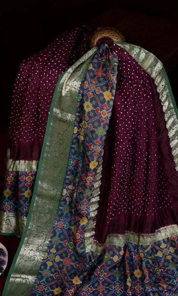 Kanjiwaram With Pichwai Print Bandhani Saree