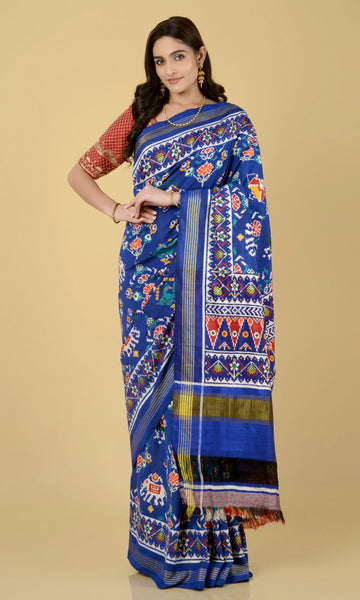 Double Ikat Patola Saree Nari Kunj Flower