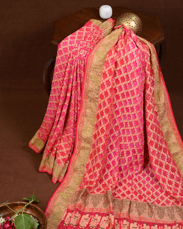 Banarasi Handloom Jaal Weave Rai Bandhani Saree