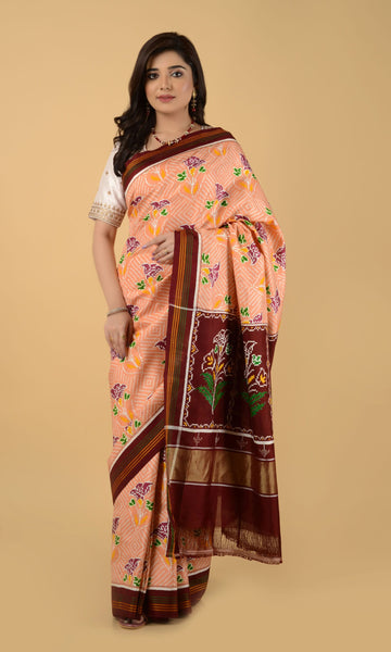 Double Ikat Patola Saree Flower Motifs