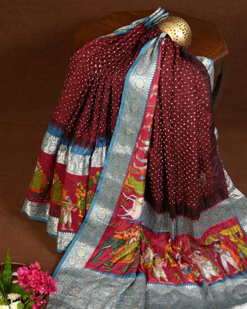Kanjiwaram With Pichwai Print Bandhani Saree