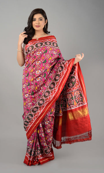 Double Ikat Patola Saree Elephant Parrot Laheriya