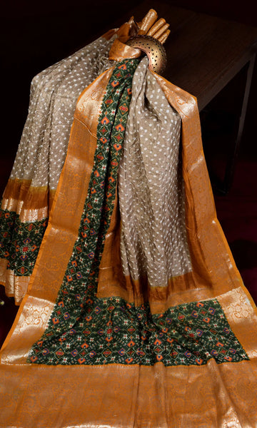Kanjiwaram With Pichwai Print Bandhani Saree