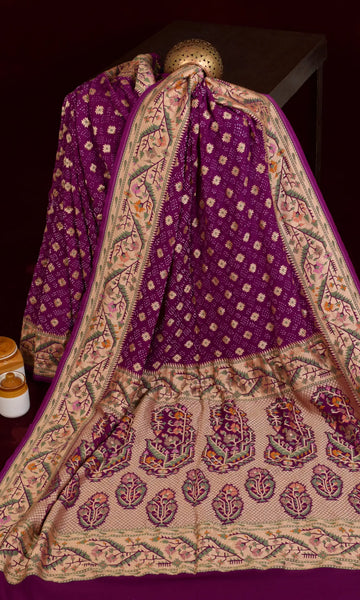 Banarasi Weave Parsi Jaal Bandhani Saree