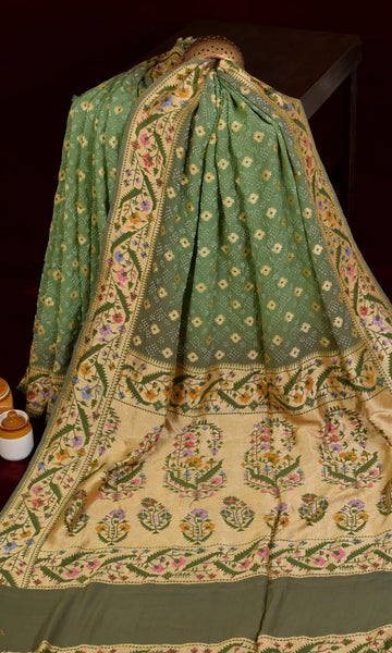 Banarasi Weave Parsi Jaal Bandhani Saree