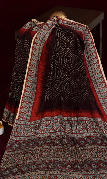 Ajrakh Bandhani Saree