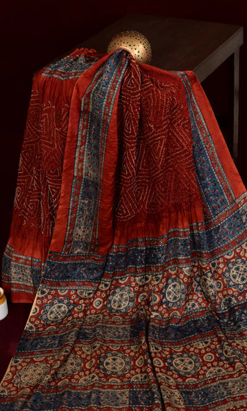 Ajrakh Bandhani Saree