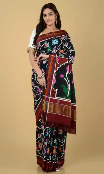 Double Ikat Patola Saree Parrot Jaal