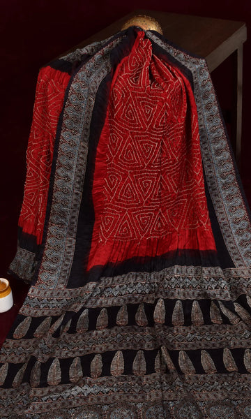 Ajrakh Bandhani Saree