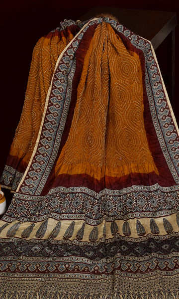 Ajrakh Bandhani Saree