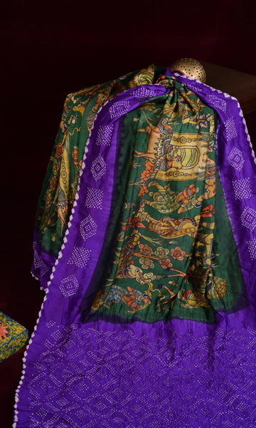 Kalamkari Print Bandhani Saree