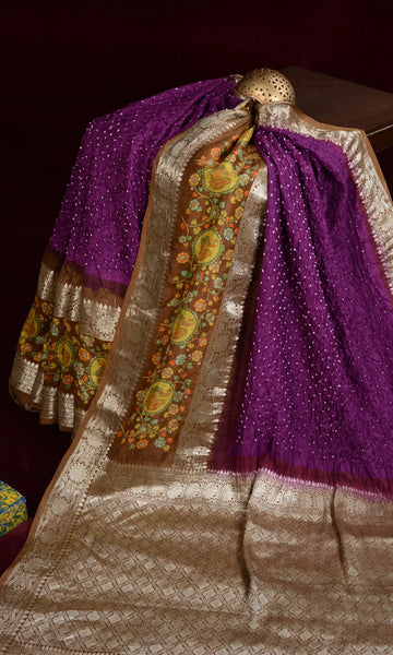 Kanjiwaram With Pichwai Print Bandhani Saree
