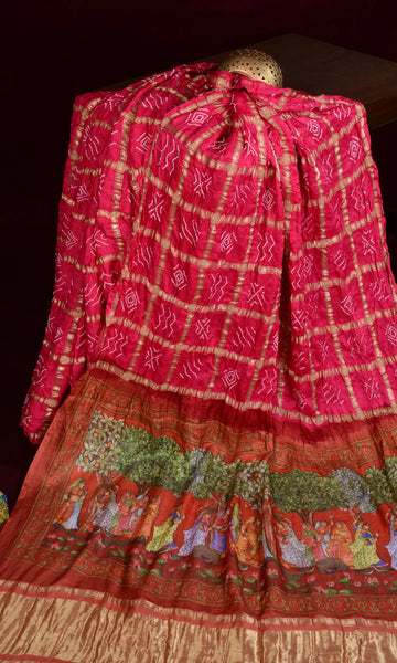 Gaji Zari Chex Bandhani Saree