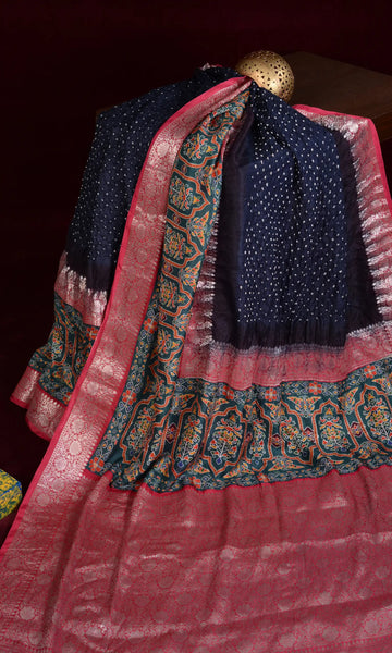 Kanjiwaram With Pichwai Print Bandhani Saree