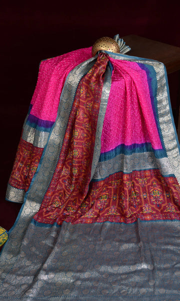Kanjiwaram With Pichwai Print Bandhani Saree