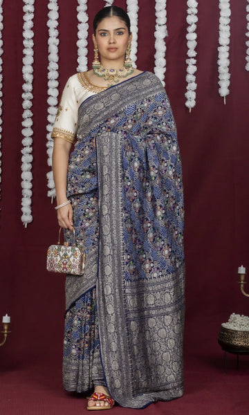 Kadva weave with Bandhani Saree