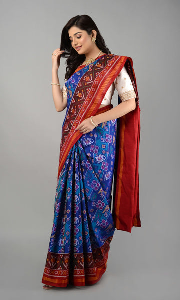 Single Ikat Patola Saree Elephant Parrot Laheriya