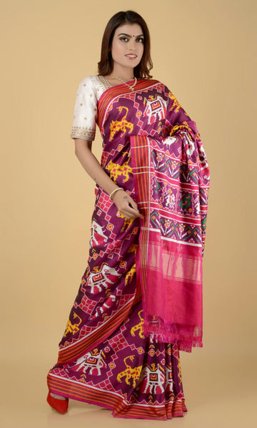 Double Ikat Patola Saree Elephant Tiger