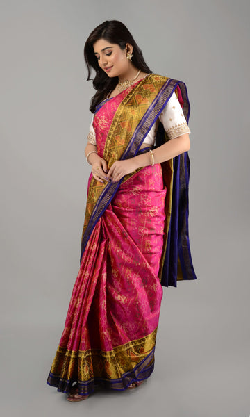 Rajkoti Patola Saree Elephant Parrot Laheriya