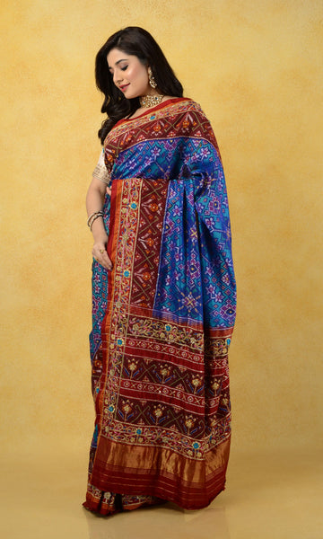 Single Ikat Patola Saree Zardoshi Work Nau Ratan