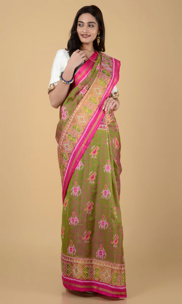 Rajkoti Patola Saree Elephant Parrot