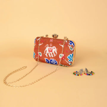 Double Ikat Patola Clutch Elephant Flowers