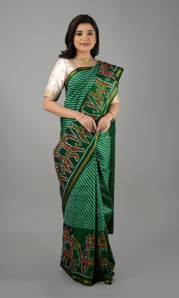 Single Ikat Patola Saree Elephant Scut Laheriya