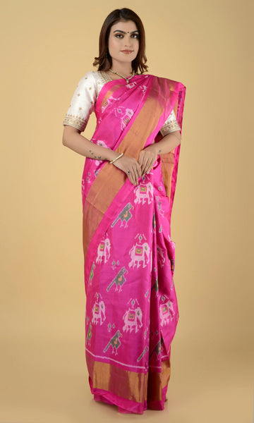Rajkoti Patola Saree Elephant Parrot