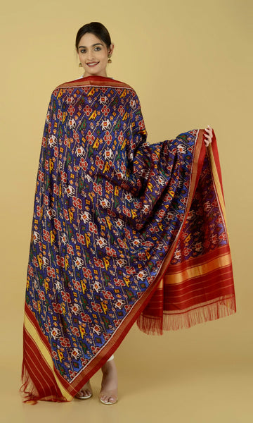 Twill Weave Patola Dupatta Elephant Parrot Laheriya