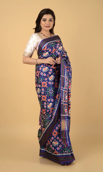 Double Ikat Patola Saree Nau Ratan Elephant