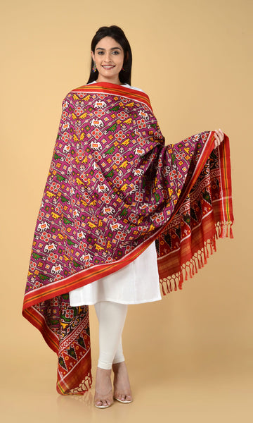 Double Ikat Patola Dupatta Elephant Parrot Laheriya