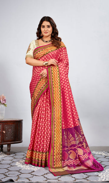 Rajkoti Patola Saree with Zari Kadva weave