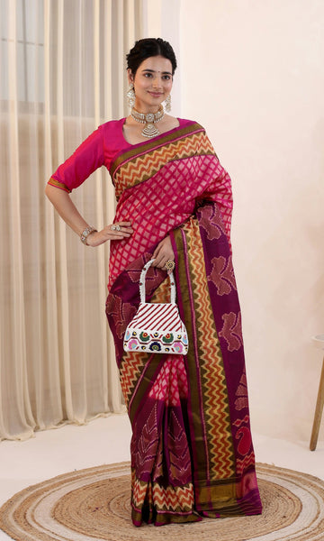 Rajkoti Patola Saree with Kadva weave Style Butta