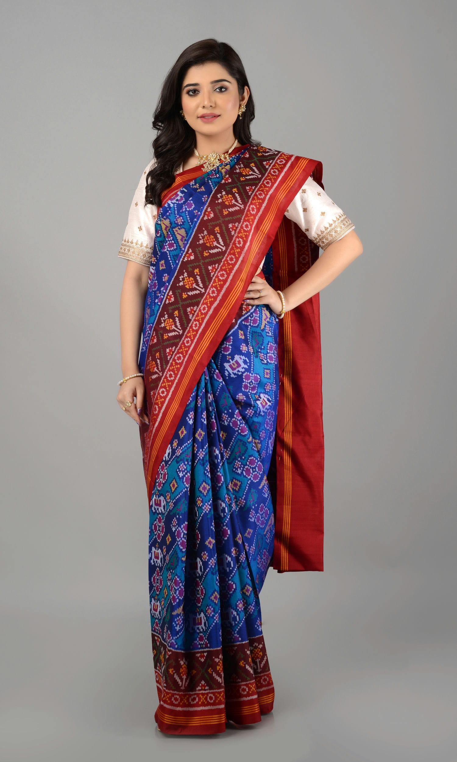 Single Ikat Patola Saree Elephant Parrot Laheriya