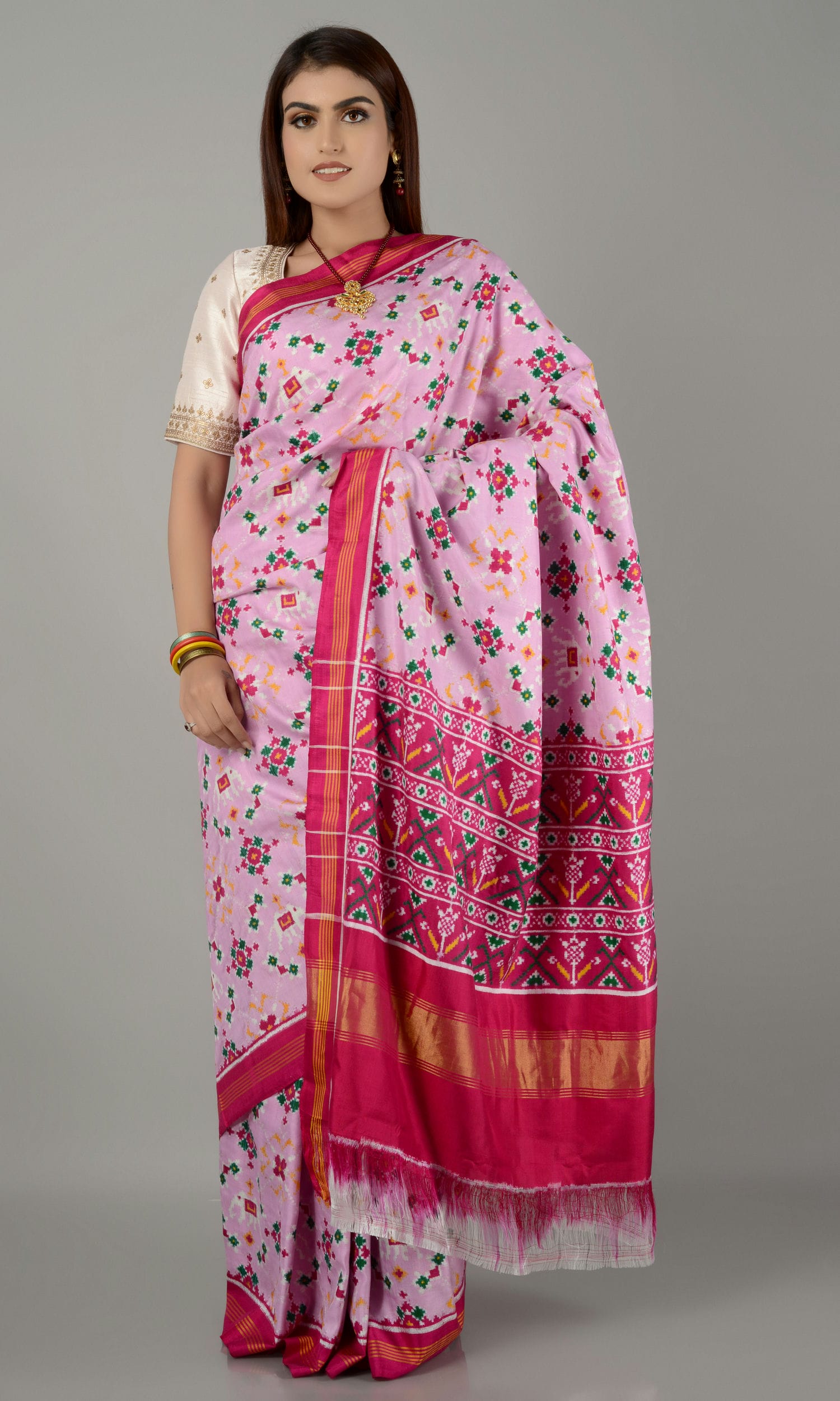 Double Ikat Patola Saree Nau Ratan Elephant