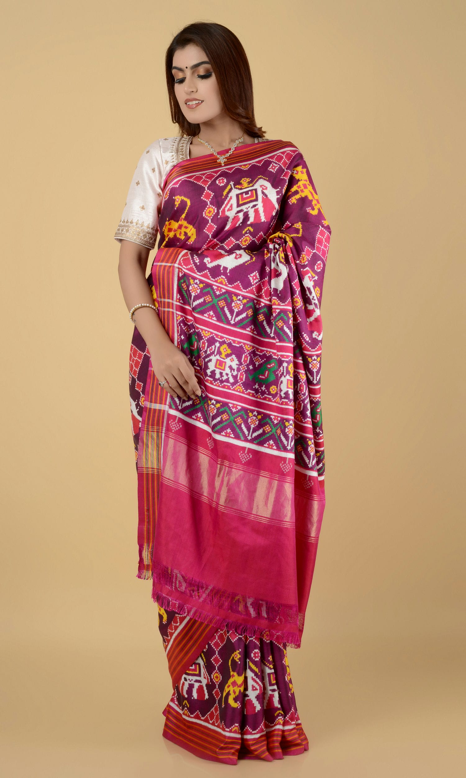 Double Ikat Patola Saree Elephant Tiger
