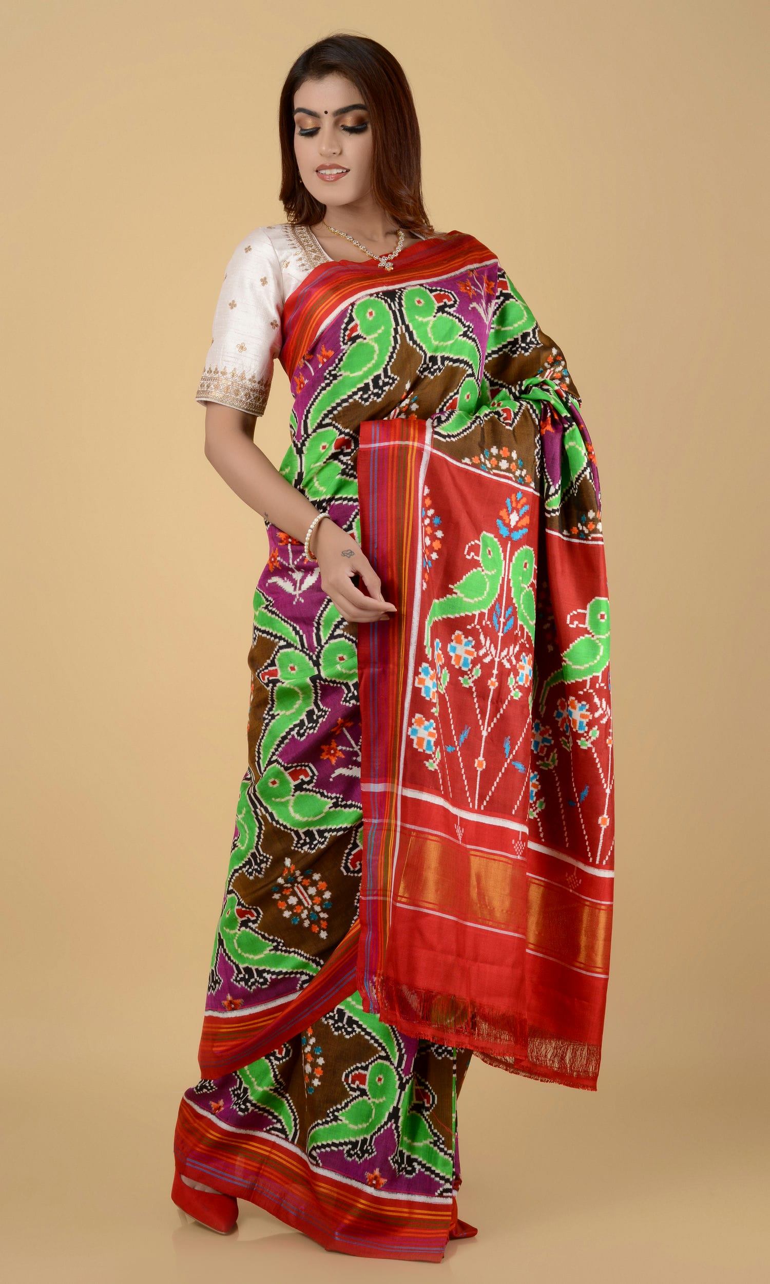 Double Ikat Patola Saree Parrot