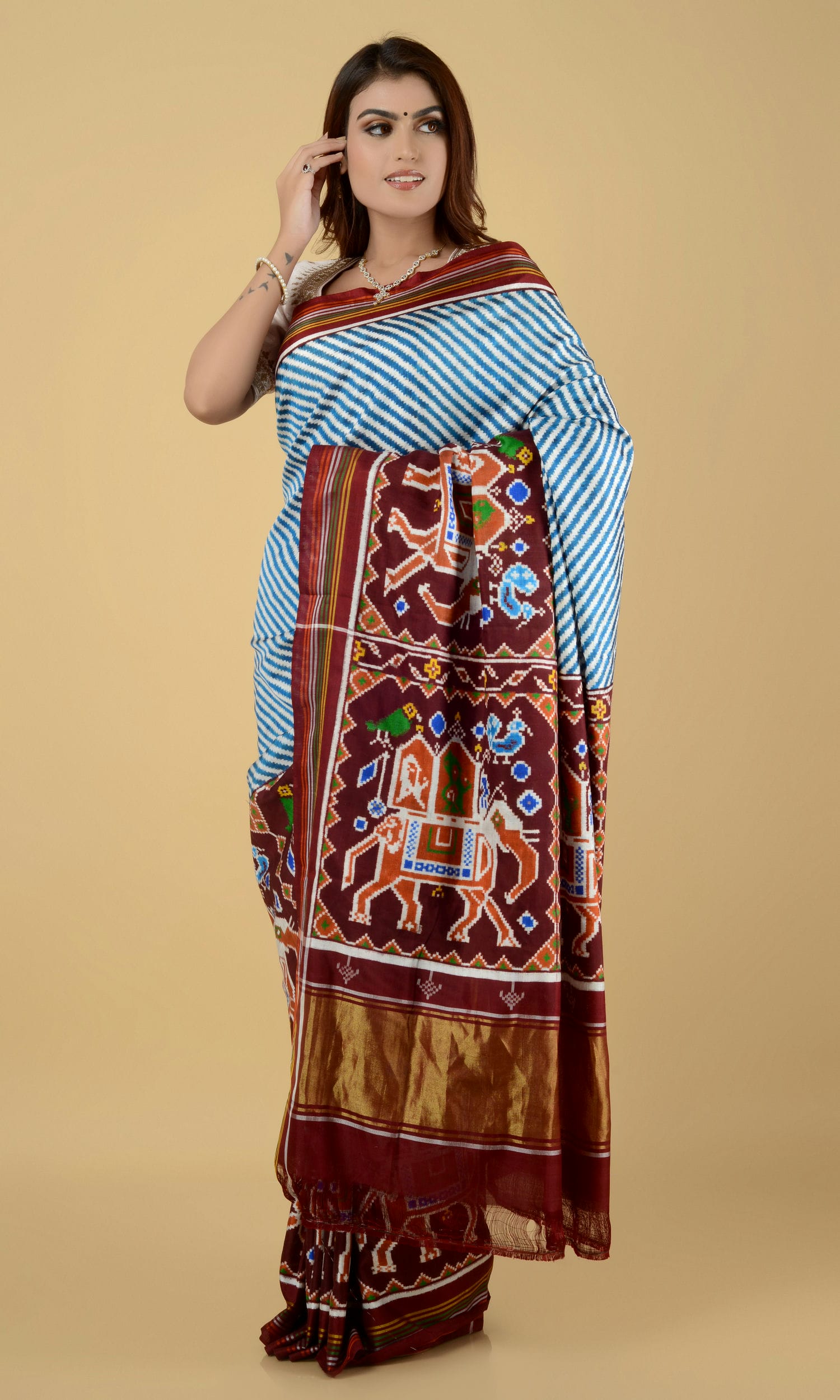 Double Ikat Patola Saree Elephant Laheriya