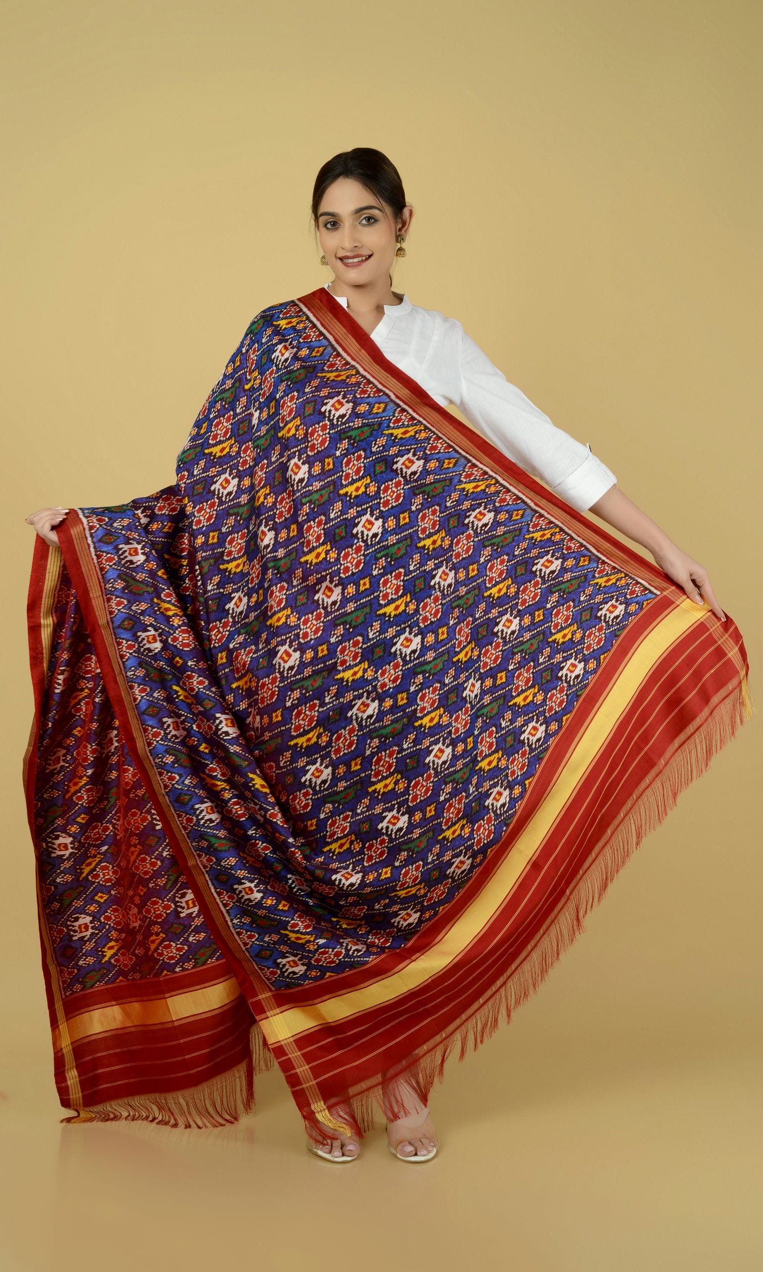 Twill Weave Patola Dupatta Elephant Parrot Laheriya