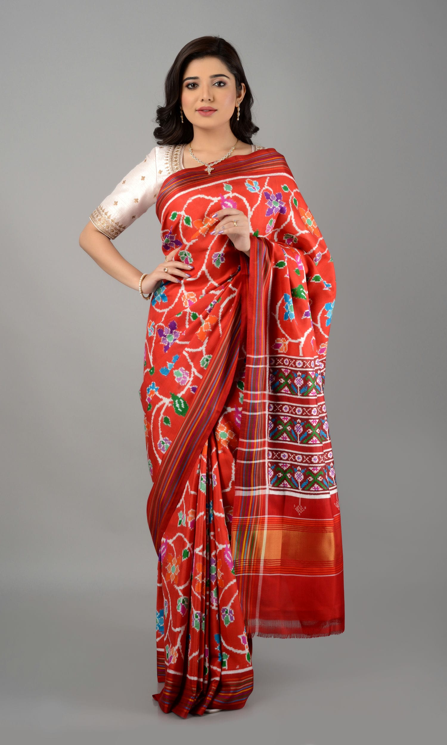 Double Ikat Patola Saree Parrot Jaal
