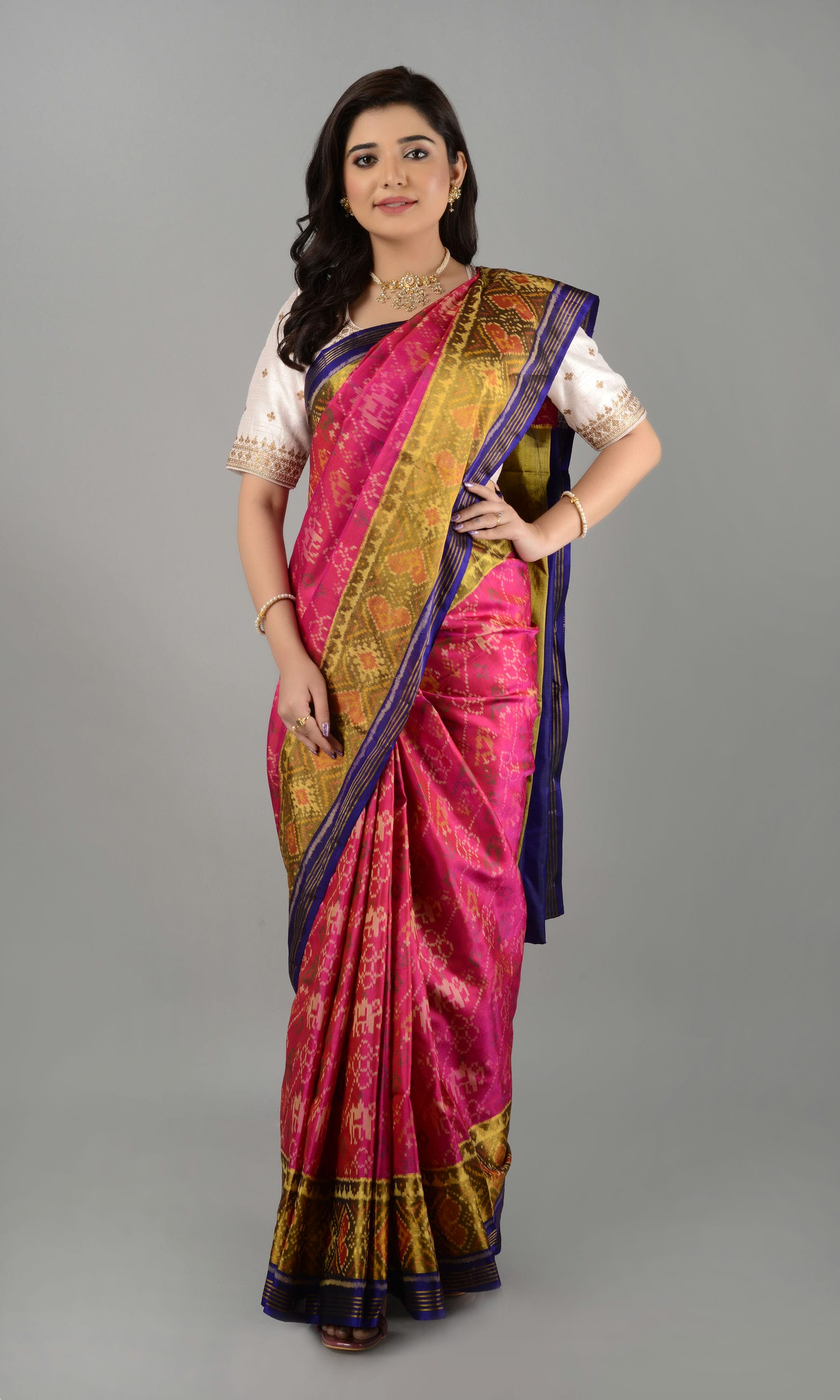Rajkoti Patola Saree Elephant Parrot Laheriya