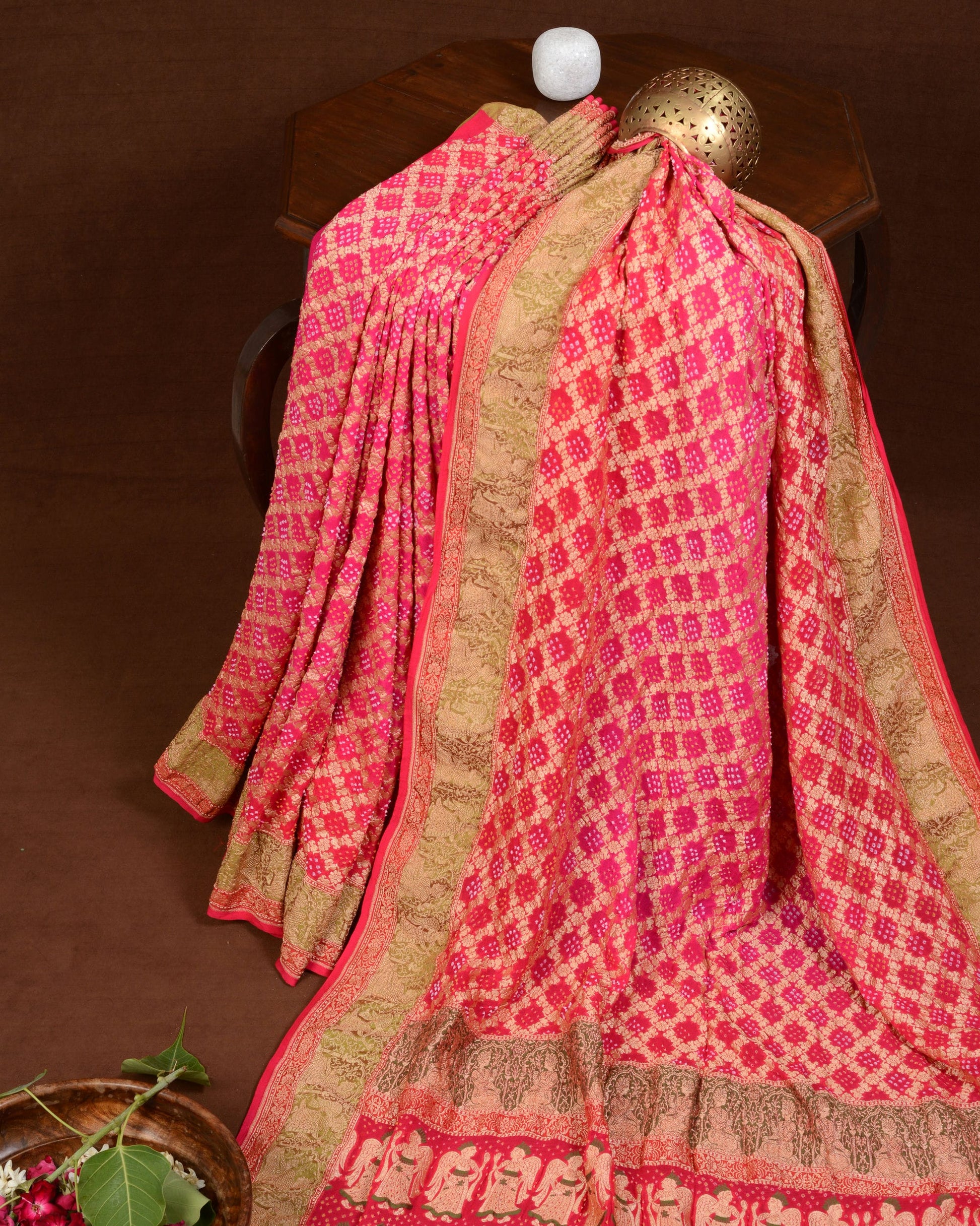 Banarasi Handloom Jaal Weave Rai Bandhani Saree