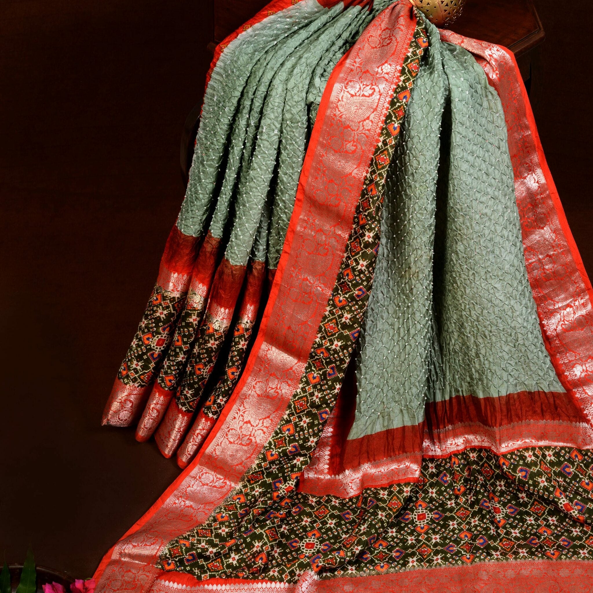 Kanjiwaram With Pichwai Print Bandhani Saree