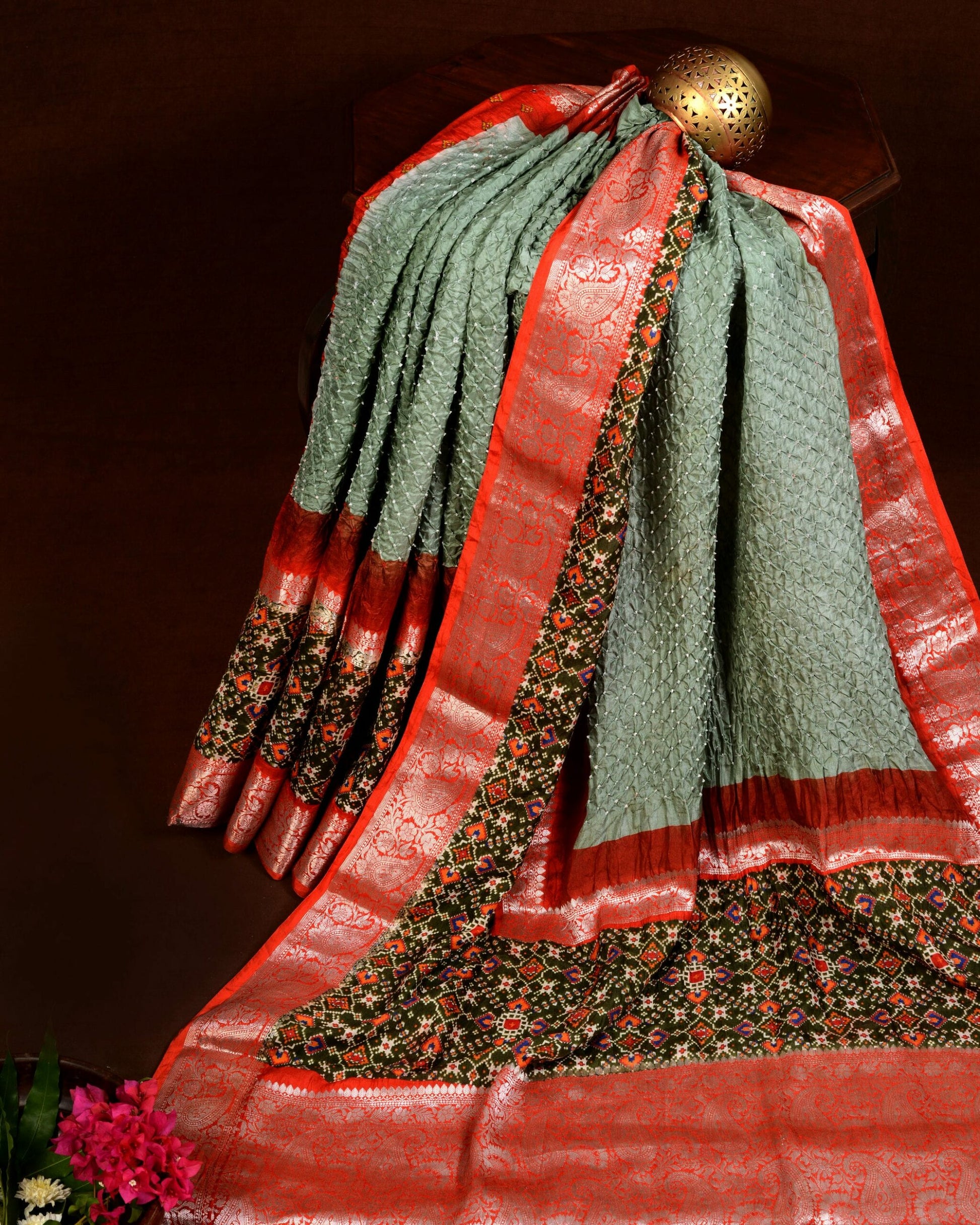 Kanjiwaram With Pichwai Print Bandhani Saree