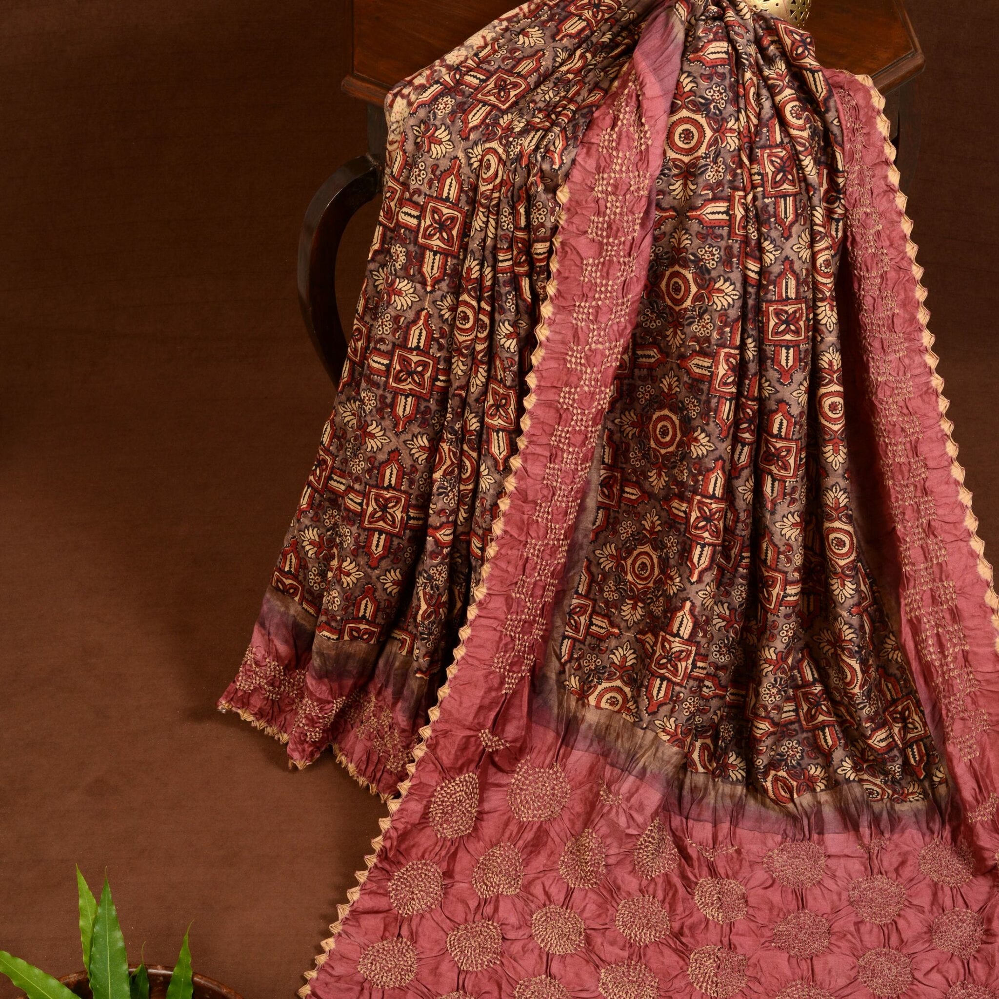 Ajrakh Bandhani Saree