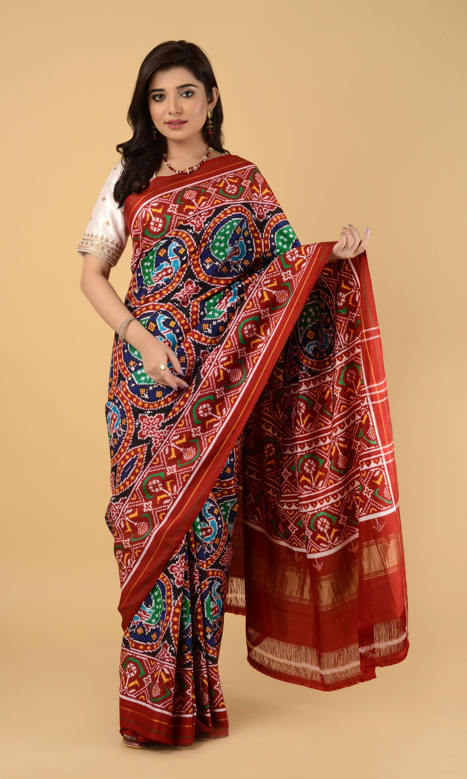 Double Ikat Patola Saree Peacock Chhabdi
